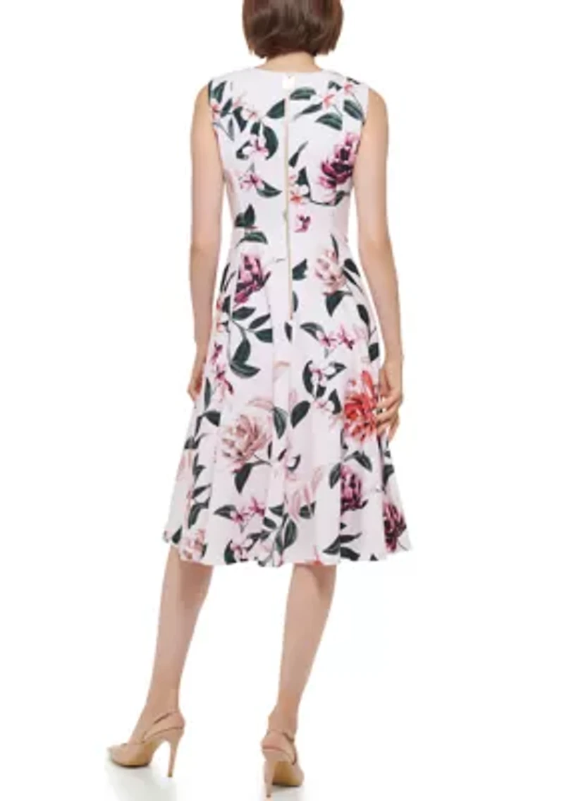 Women's Floral Printed Fit and Flare Dress