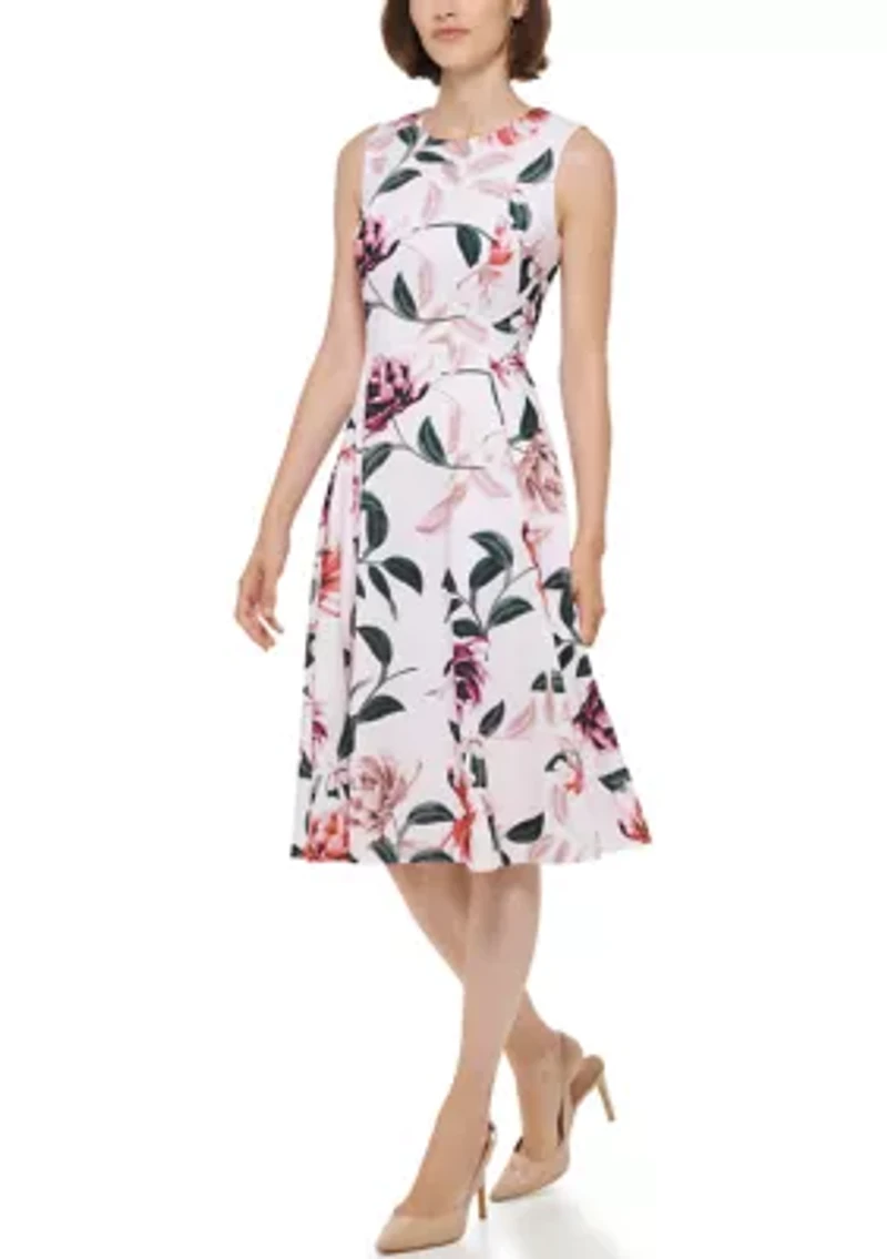 Women's Floral Printed Fit and Flare Dress