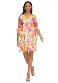 Women's Bell Sleeve Floral V-Neck Dress