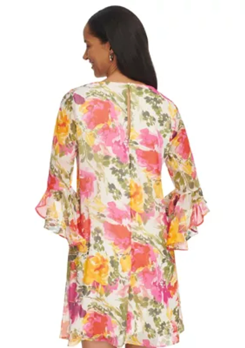Women's Bell Sleeve Floral V-Neck Dress