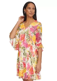 Women's Bell Sleeve Floral V-Neck Dress