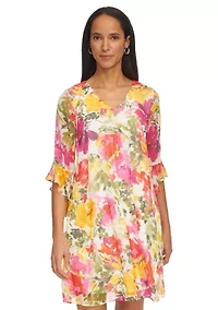 Women's Bell Sleeve Floral V-Neck Dress