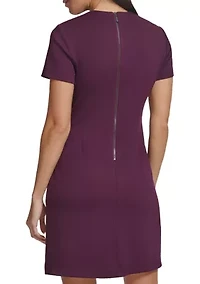 Women's Short Sleeve Crew Neck Solid Pocket Sheath Dress
