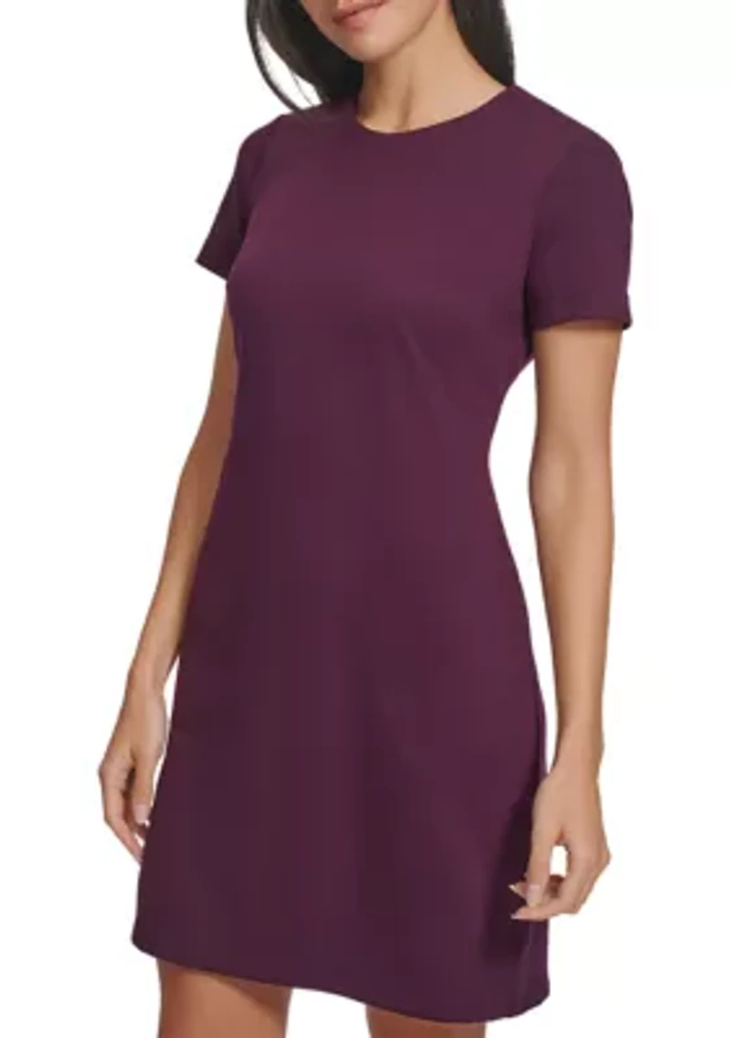Women's Short Sleeve Crew Neck Solid Pocket Sheath Dress