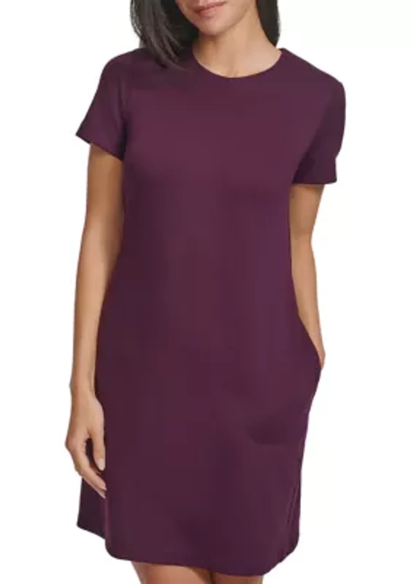 Women's Short Sleeve Crew Neck Solid Pocket Sheath Dress