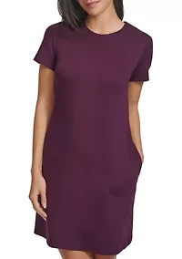 Women's Short Sleeve Crew Neck Solid Pocket Sheath Dress
