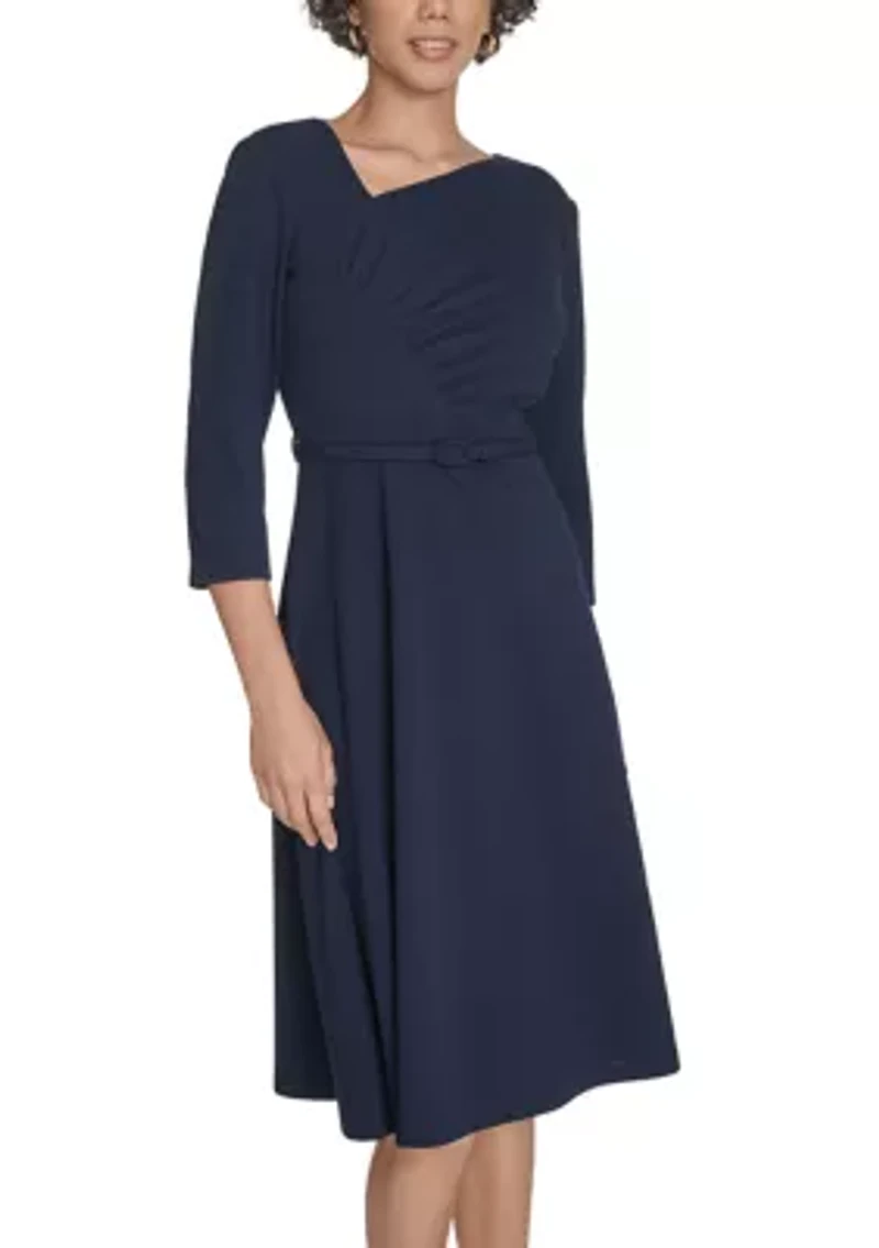 Women's Asymmetrical Neck Scuba Fit and Flare Dress