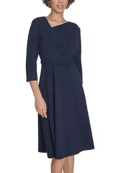 Women's Asymmetrical Neck Scuba Fit and Flare Dress
