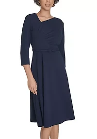 Women's Asymmetrical Neck Scuba Fit and Flare Dress