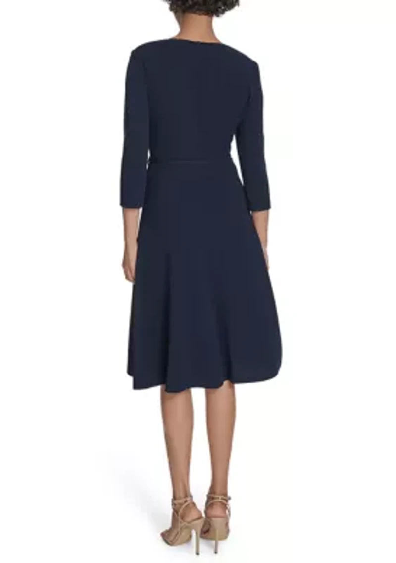 Women's Asymmetrical Neck Scuba Fit and Flare Dress