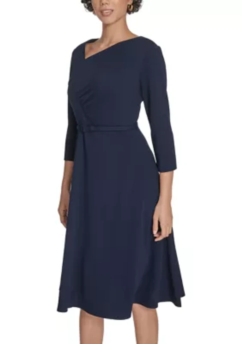 Women's Asymmetrical Neck Scuba Fit and Flare Dress