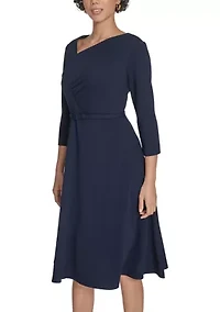Women's Asymmetrical Neck Scuba Fit and Flare Dress