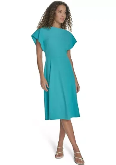 Women's Short Sleeve Crew Neck Solid A-Line Dress