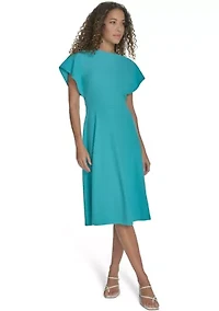 Women's Short Sleeve Crew Neck Solid A-Line Dress