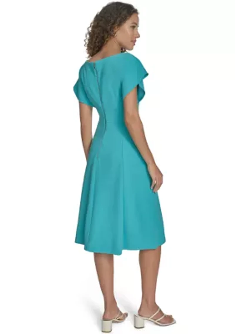 Women's Short Sleeve Crew Neck Solid A-Line Dress