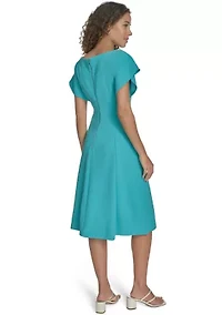 Women's Short Sleeve Crew Neck Solid A-Line Dress