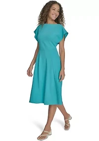 Women's Short Sleeve Crew Neck Solid A-Line Dress