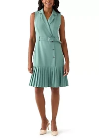 Women's Sleeveless Collar Neck Belted Sheath