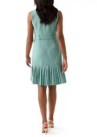 Women's Sleeveless Collar Neck Belted Sheath