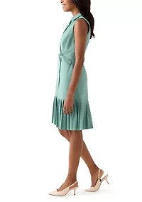 Women's Sleeveless Collar Neck Belted Sheath
