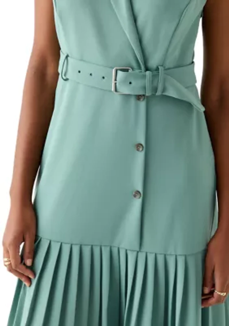 Women's Sleeveless Collar Neck Belted Sheath
