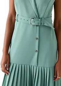 Women's Sleeveless Collar Neck Belted Sheath