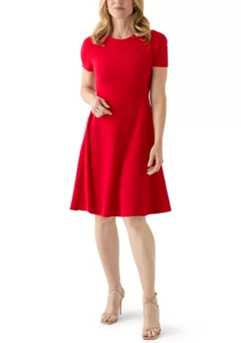 Women's Short Sleeve Crew Neck Scuba A-Line Dress