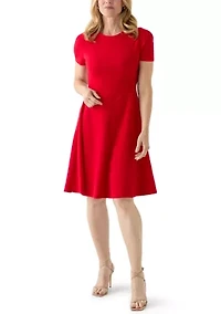 Women's Short Sleeve Crew Neck Scuba A-Line Dress