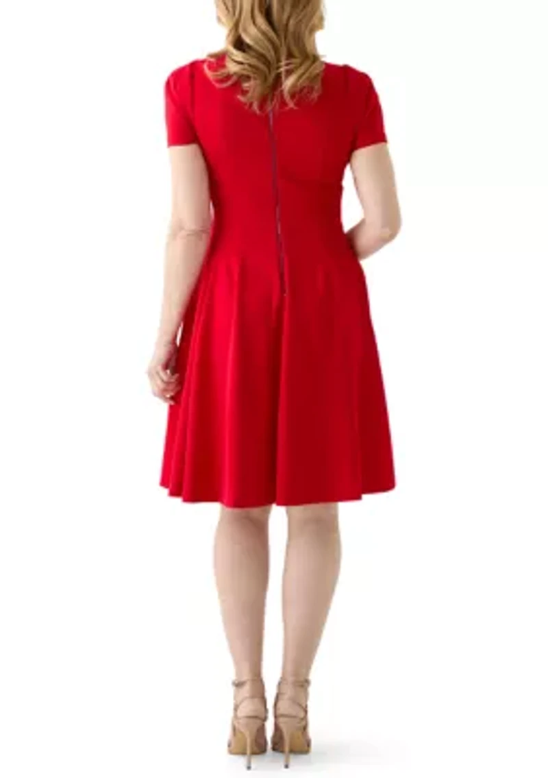 Women's Short Sleeve Crew Neck Scuba A-Line Dress