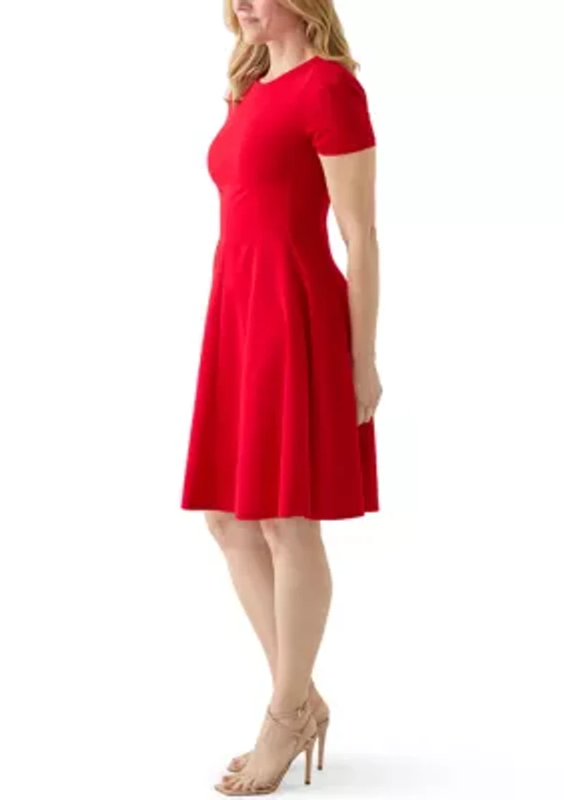Women's Short Sleeve Crew Neck Scuba A-Line Dress