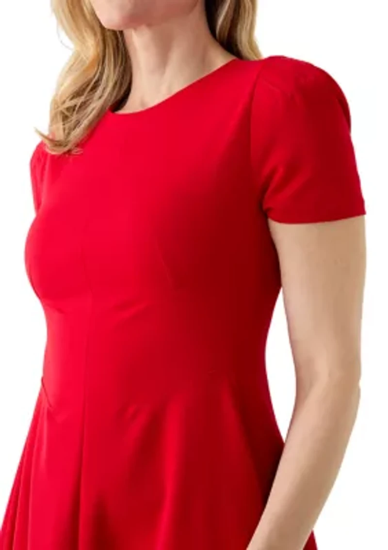 Women's Short Sleeve Crew Neck Scuba A-Line Dress