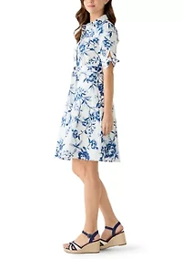 Women's Short Sleeve Floral Midi Dress