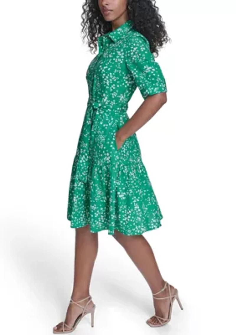 Women's Short Sleeve Floral Midi Dress
