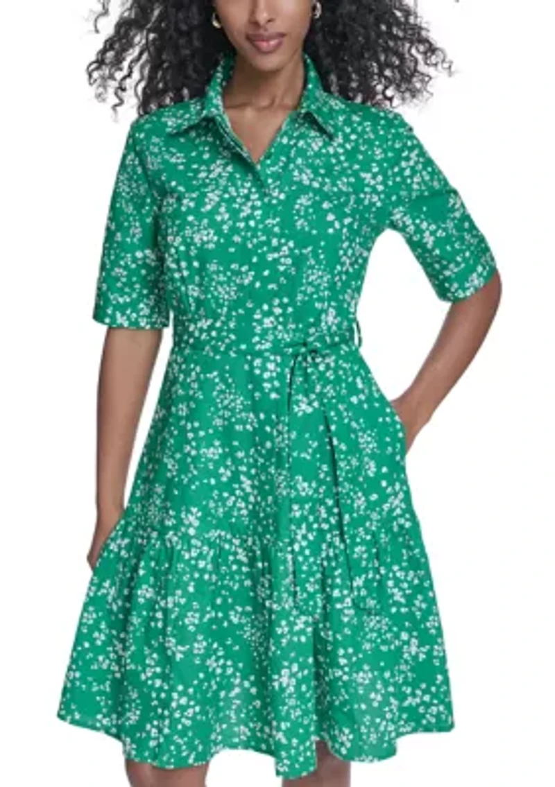 Women's Short Sleeve Floral Midi Dress