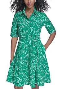 Women's Short Sleeve Floral Midi Dress