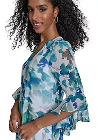 Women's 3/4 Sleeve V-Neck Floral Print A-Line Dress