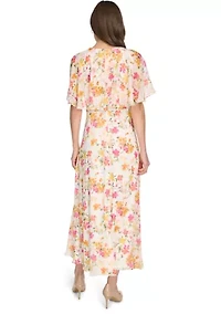 Women's Short Sleeve Crew Neck Floral Maxi Dress