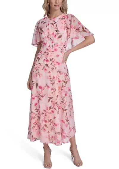Women's Short Sleeve Floral Maxi Dress