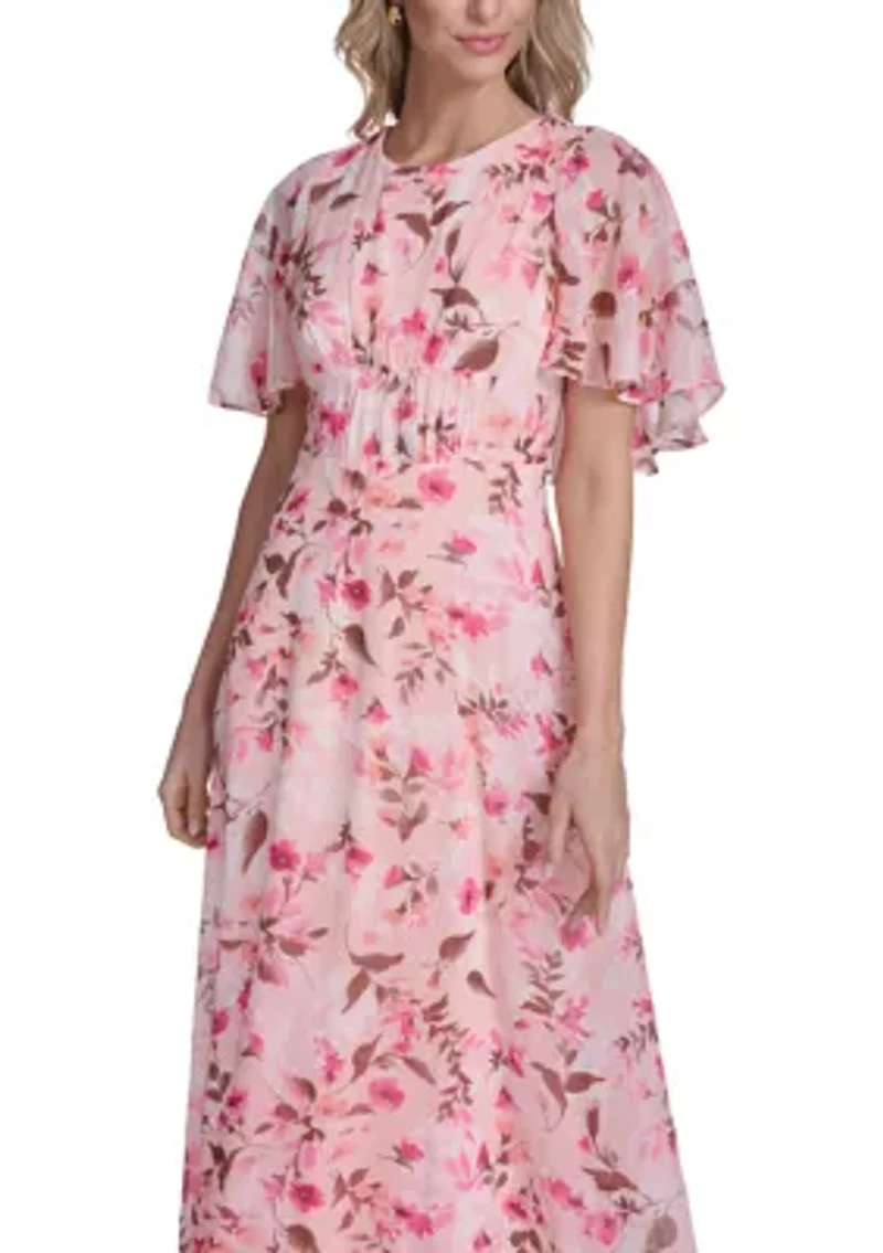 Women's Short Sleeve Floral Maxi Dress