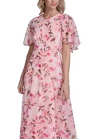 Women's Short Sleeve Floral Maxi Dress