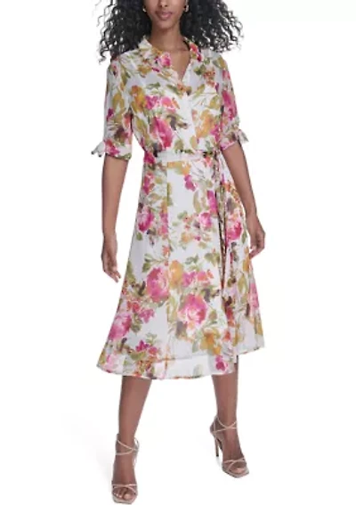 Women's Short Sleeve Floral Maxi Shirtdress