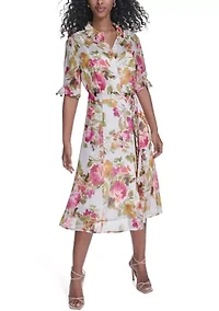 Women's Short Sleeve Floral Maxi Shirtdress