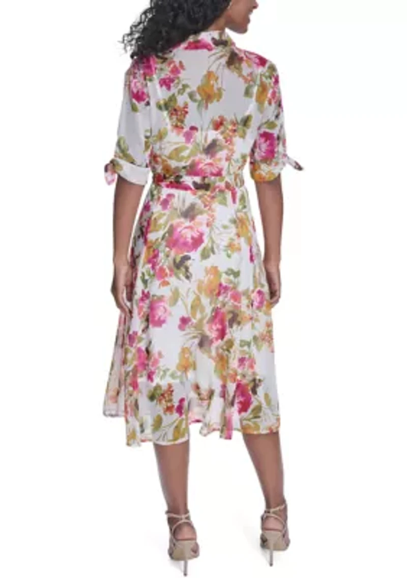 Women's Short Sleeve Floral Maxi Shirtdress