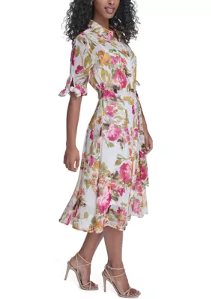 Women's Short Sleeve Floral Maxi Shirtdress