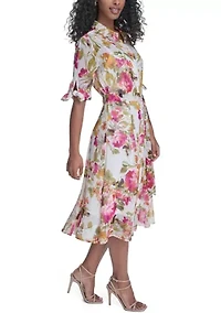 Women's Short Sleeve Floral Maxi Shirtdress