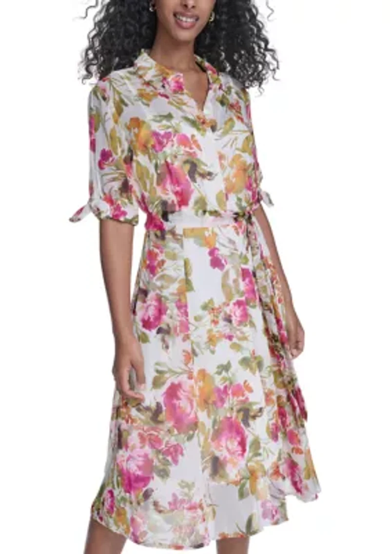 Women's Short Sleeve Floral Maxi Shirtdress