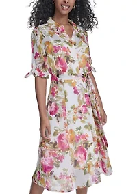 Women's Short Sleeve Floral Maxi Shirtdress