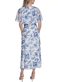 Women's Short Sleeve Floral A-Line Maxi Dress