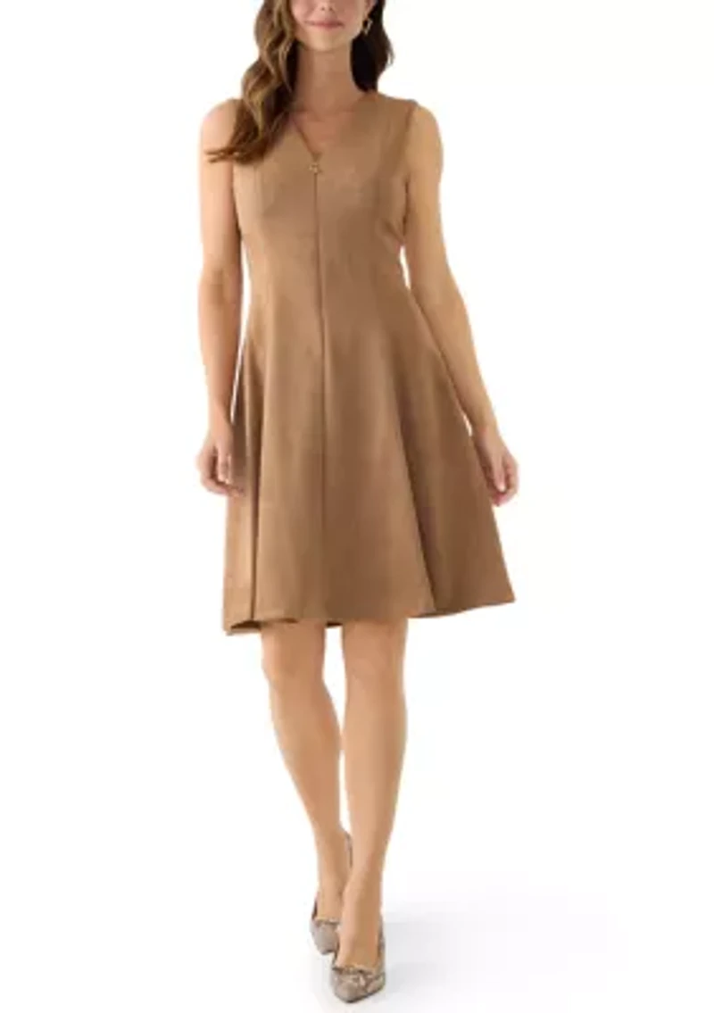 Women's Sleeveless V-Neck Solid Suede Dress