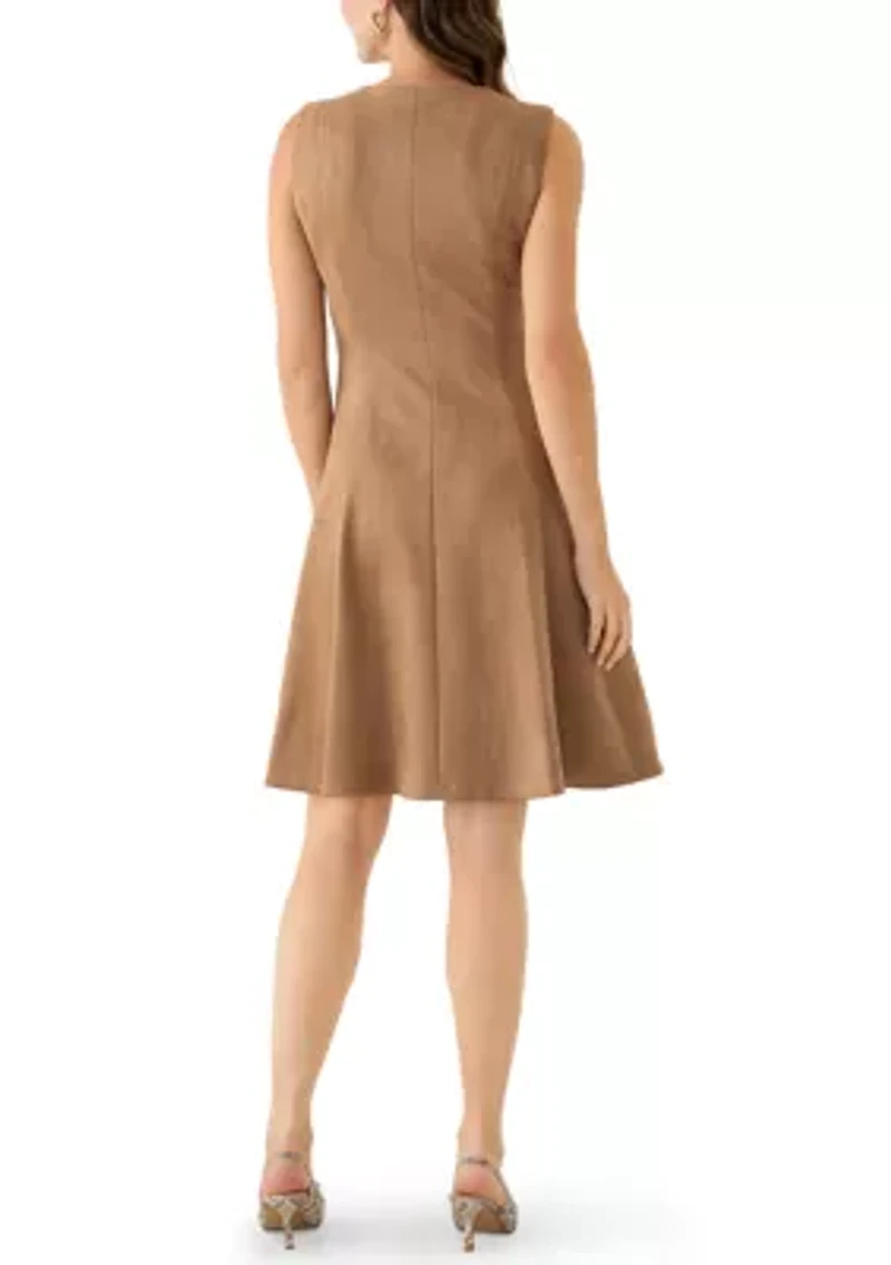 Women's Sleeveless V-Neck Solid Suede Dress